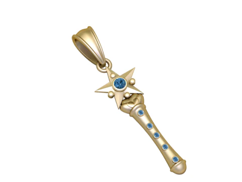 Celestial Star Wand Pendant Gold Blue Gem Edition 3D Print Model
