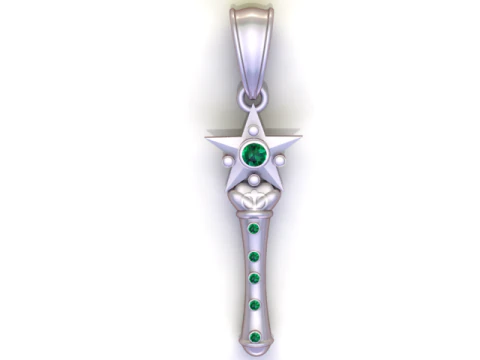 Celestial Star Wand Pendant Gold Blue Gem Edition 3D Print Model