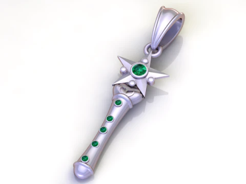 Celestial Star Wand Pendant Gold Blue Gem Edition 3D Print Model
