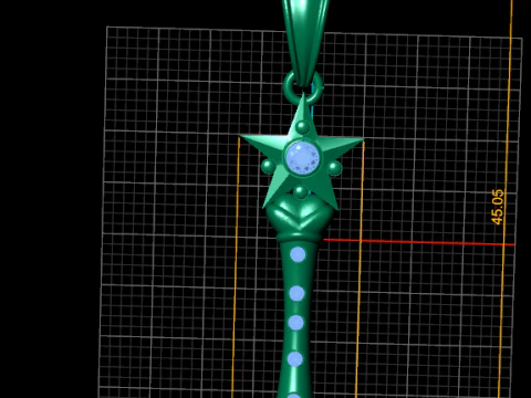 Celestial Star Wand Pendant Gold Blue Gem Edition 3D Print Model