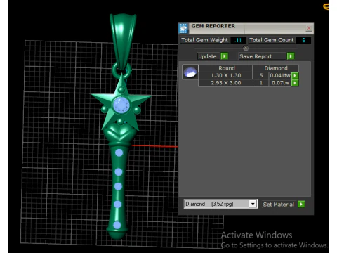 Celestial Star Wand Pendant Gold Blue Gem Edition 3D Print Model