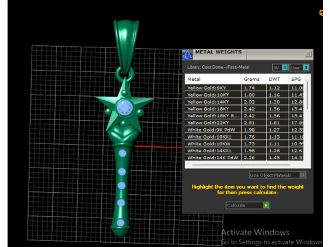 Celestial Star Wand Pendant Gold Blue Gem Edition 3D Print Model