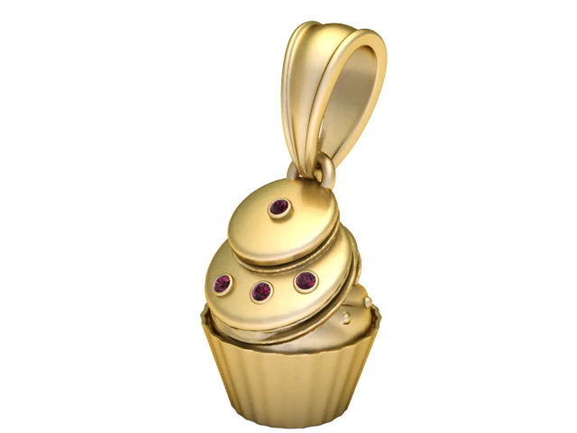 Golden Cupcake Charm Pendant 3D Print Model .c4d .max .obj .3ds .fbx .stl .blend