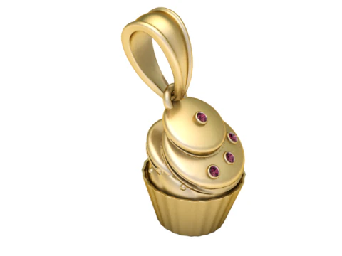 Golden Cupcake Charm Pendant 3D Print Model