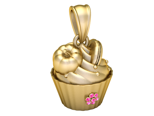 Ciondolo cupcake dorato deluxe Modello di stampa 3D .c4d .max .obj .3ds .fbx .stl .blend