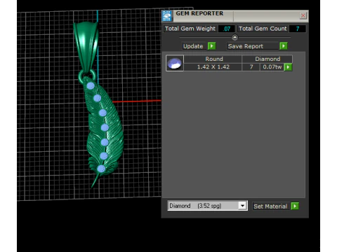 Golden Gem Feather Pendant 3D Print Model