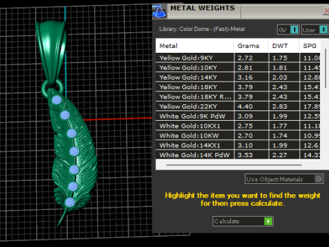 Liontin Bulu Permata Emas Model Cetak 3D