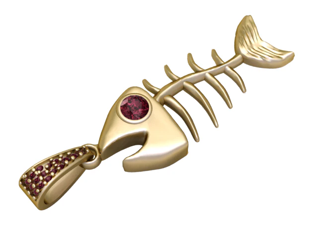 Golden Fishbone Pendant 3D Print Model .c4d .max .obj .3ds .fbx .stl .blend 