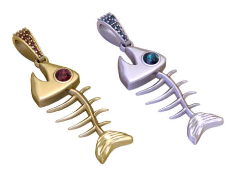 Goldener Fischgräten-Anhänger 3D Druckmodell