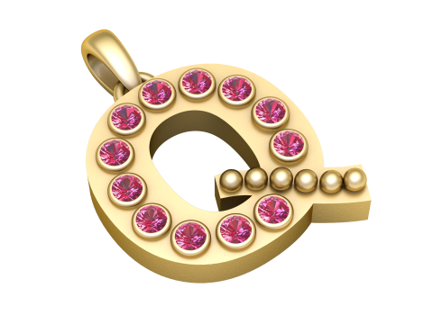 Q-Anfangsanhänger Gold-Alphabet-Anhänger mit Rubinsteinen 3D Druckmodell