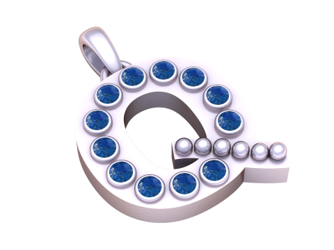 Q 首字母吊坠黄金字母吊坠配红宝石 3D 打印模型