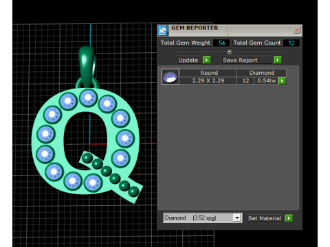 Q 首字母吊坠黄金字母吊坠配红宝石 3D 打印模型