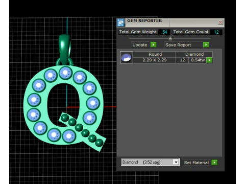 Q Initial Pendant Gold Alphabet Pendant with Ruby Stones 3D Print Model