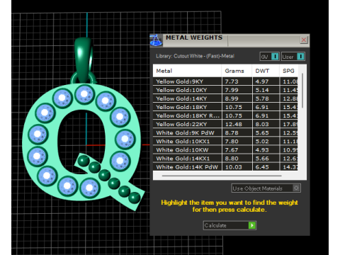 Q 首字母吊坠黄金字母吊坠配红宝石 3D 打印模型