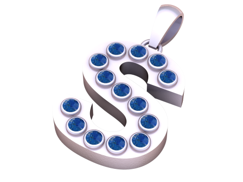 Goldene Alphabet-Halskette mit S-Anfangsanhänger und Rubin-Edelsteinen 3D Druckmodell