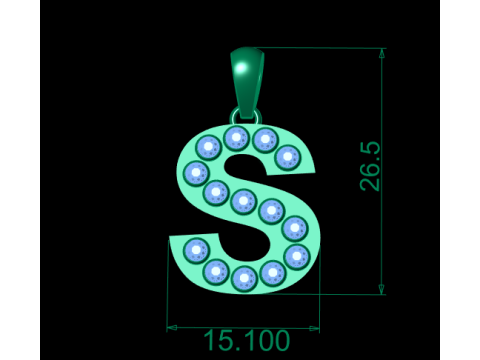 Goldene Alphabet-Halskette mit S-Anfangsanhänger und Rubin-Edelsteinen 3D Druckmodell