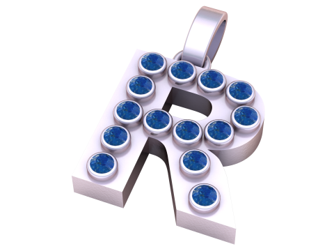 R Initial Gold Pendant Ruby Stone Alphabet Necklace 3D Print Model