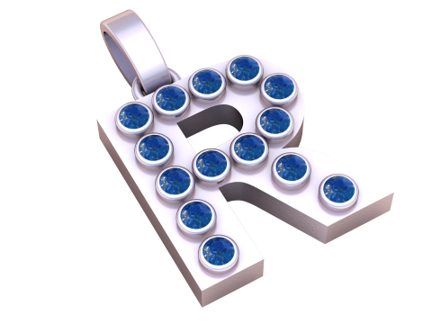 R Initial Gold Pendant Ruby Stone Alphabet Necklace 3D Print Model