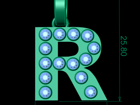 R Initial Gold Pendant Ruby Stone Alphabet Necklace 3D Print Model