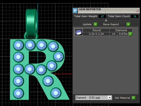 R Initial Gold Pendant Ruby Stone Alphabet Necklace 3D Print Model