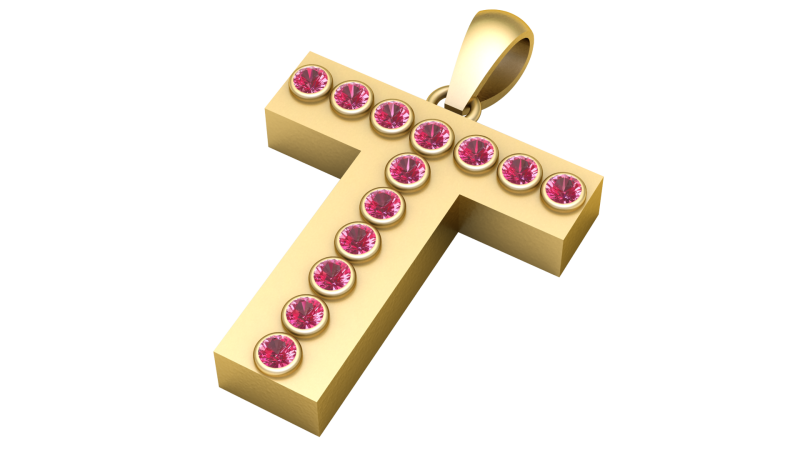 T 이니셜 골드 펜던트 루비 스톤 알파벳 목걸이 3D 프린트 모델 .c4d .max .obj .3ds .fbx .stl .blend