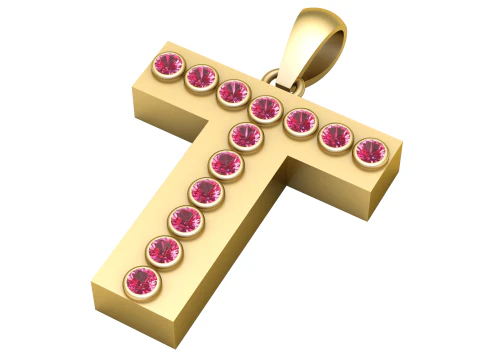 T eerste gouden hanger Ruby Stone alfabet ketting 3D printmodel