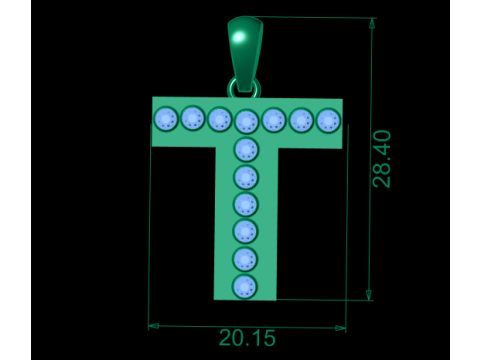 T 이니셜 골드 펜던트 루비 스톤 알파벳 목걸이 3D 프린트 모델