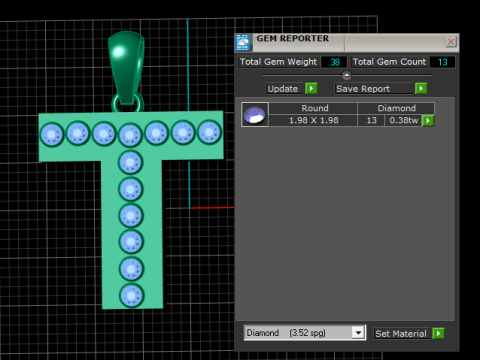 T 이니셜 골드 펜던트 루비 스톤 알파벳 목걸이 3D 프린트 모델
