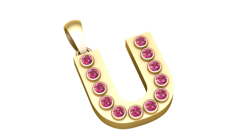 U-Initial-Goldanhänger mit Rubinstein, personalisierte Alphabet-Halskette 3D Druckmodell .c4d .max .obj .3ds .fbx .stl .blend