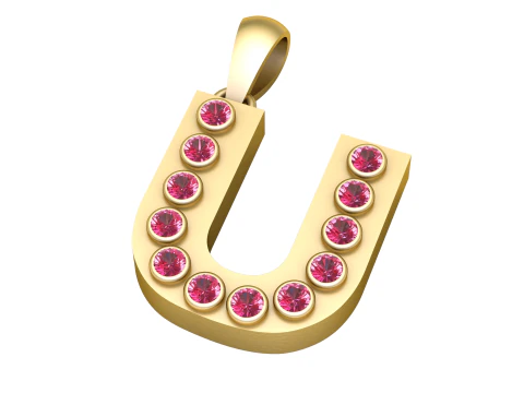 U Initial Gold Pendant Ruby Stone Personalized Alphabet Necklace 3D Print Model