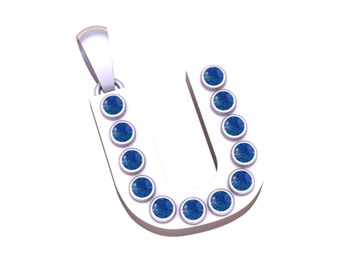 U-Initial-Goldanhänger mit Rubinstein, personalisierte Alphabet-Halskette 3D Druckmodell