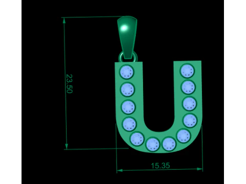 U Initial Gold Pendant Ruby Stone Personalized Alphabet Necklace 3D Print Model