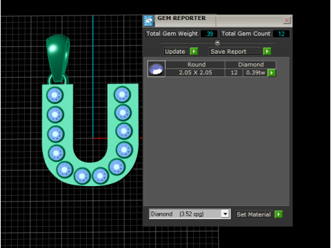 U-Initial-Goldanhänger mit Rubinstein, personalisierte Alphabet-Halskette 3D Druckmodell