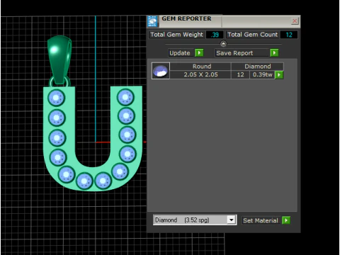 U Initial Gold Pendant Ruby Stone Personalized Alphabet Necklace 3D Print Model