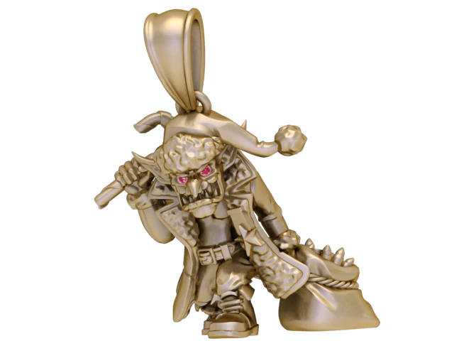 Golden Goblin Santa Pendant 3D Print Model .c4d .max .obj .3ds .fbx .stl .blend