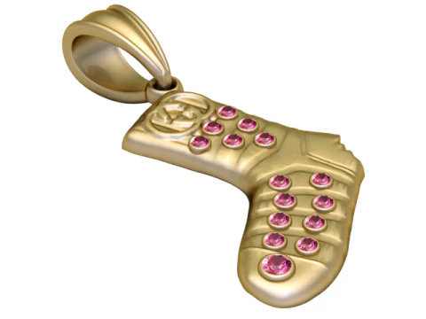 Gold Boxing Glove Pendant Pink Stone Edition 3D Print Model