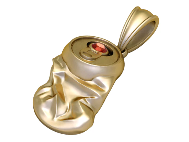 Gold Crushed Can Pendant Ruby Tab Edition 3D Print Model .c4d .max .obj .3ds .fbx .stl .blend