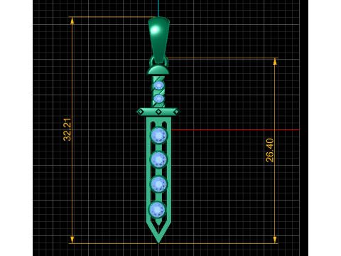 Model Cetak 3D Liontin Pedang Royal Ruby Model Cetak 3D