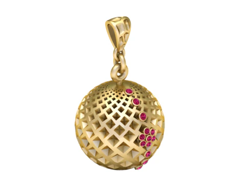 Ciondolo sfera reticolare celeste con rubini Modello di gioiello stampabile in 3D Modello di stampa 3D