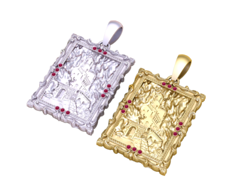 Gotisches Schloss-Relief-Anhänger, 3D-druckbares Schmuckmodell 3D Druckmodell