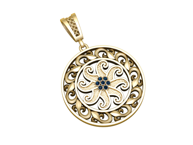 Сапфировая кельтская подвеска-мандала 3D-модель ювелирного изделия для печати 3D Принт Модель .c4d .max .obj .3ds .fbx .stl .blend 