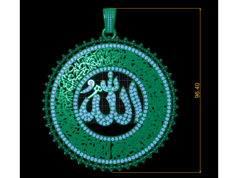 Majestic Allah Circular Calligraphy Pendant Premium 3D Printable Jewelry Model 3D Print Model