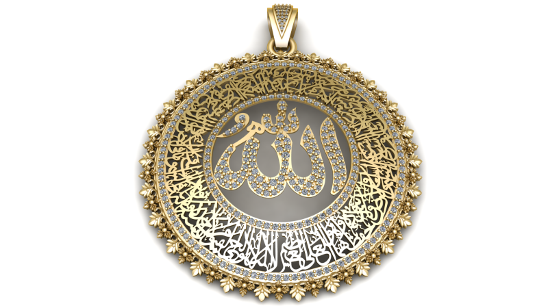 로얄 꽃 알라 서예 펜던트 높은 세부 묘사 3D 인쇄 가능한 보석 모델 3D 프린트 모델 .c4d .max .obj .3ds .fbx .stl .blend