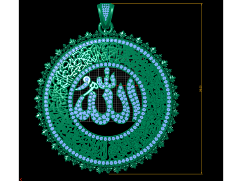 로얄 꽃 알라 서예 펜던트 높은 세부 묘사 3D 인쇄 가능한 보석 모델 3D 프린트 모델