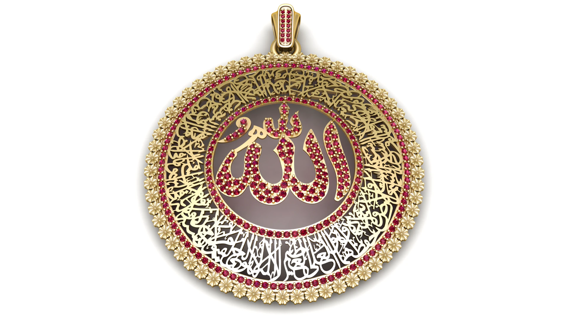 Royal Ruby Allah Calligraphy Pendant Premium 3D Printable Jewelry Model 3D Print Model .c4d .max .obj .3ds .fbx .stl .blend 