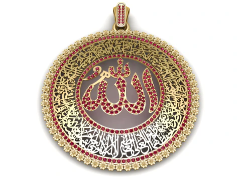 Wisiorek z kaligrafią Royal Ruby Allah Premium model biżuterii do druku 3D Model do druku 3D
