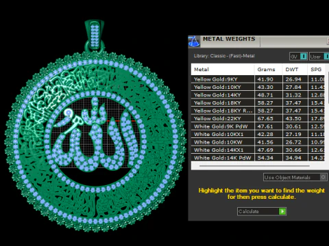 Royal Ruby Allah Calligraphy Pendant Premium 3D Printable Jewelry Model 3D Print Model