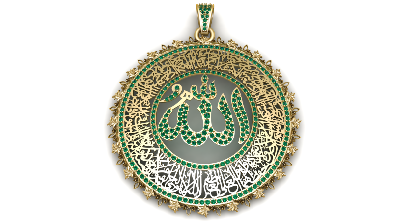 에메랄드 폐하 알라 서예 펜던트 럭셔리 3D 인쇄 가능한 보석 모델 3D 프린트 모델 .c4d .max .obj .3ds .fbx .stl .blend