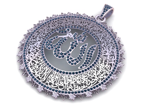 에메랄드 폐하 알라 서예 펜던트 럭셔리 3D 인쇄 가능한 보석 모델 3D 프린트 모델