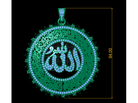 에메랄드 폐하 알라 서예 펜던트 럭셔리 3D 인쇄 가능한 보석 모델 3D 프린트 모델